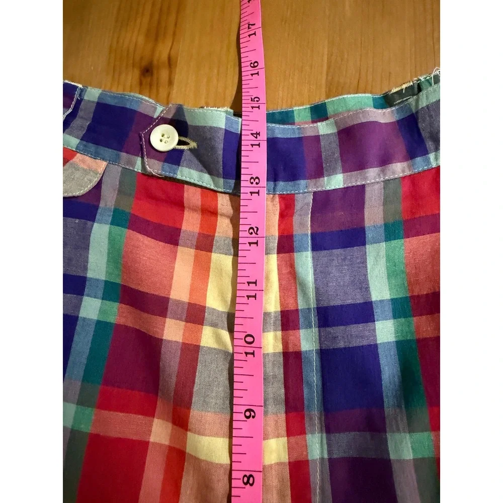Vintage 80's Lizsport Plaid Shorts Women's 14 Multicolor Cotton Pleated Bermuda
